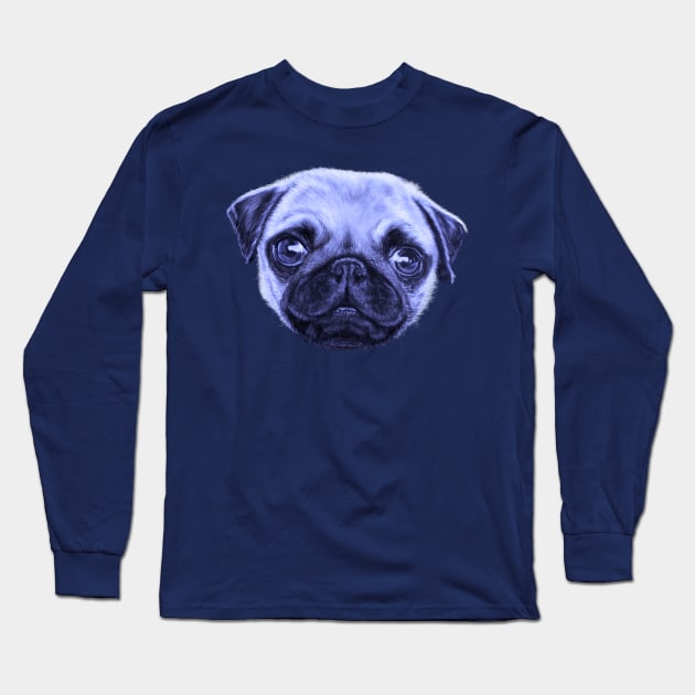 Pug Pop Art Blue Dog Monday Long Sleeve T-Shirt by brodyquixote